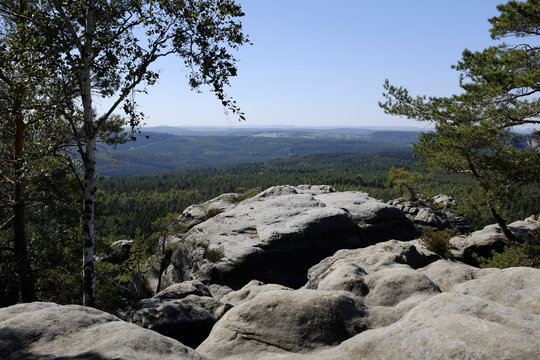 great panorama over rocks and  landscape of Saxon Switzerland