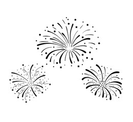 Vector Hand Drawn Doodle Fireworks, Celebration Background, Black Design Elements Isolated.