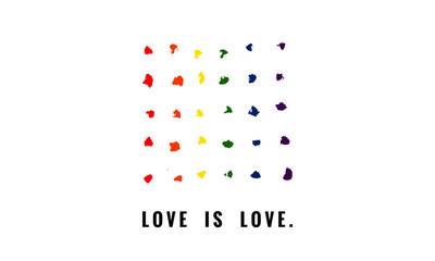 Love is for all poster with LGBT Flag in Brush Strokes