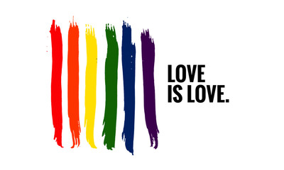Love is for all poster with LGBT Flag in Brush Strokes