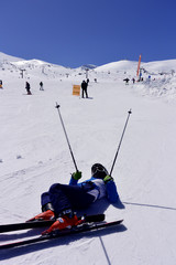 Young boy is enjoying skiing