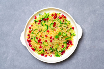 Couscous Salad with Pomegranate, Mint and Cucumbers, Healthy Salad, Vegan Meal