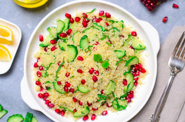 Couscous Salad with Pomegranate, Mint and Cucumbers, Healthy Salad, Vegan Meal