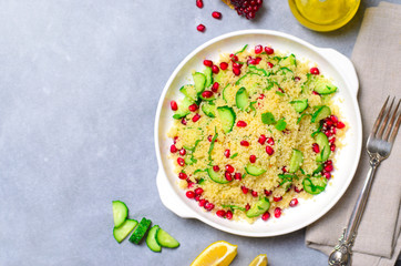 Couscous Salad with Pomegranate, Mint and Cucumbers, Healthy Salad, Vegan Meal