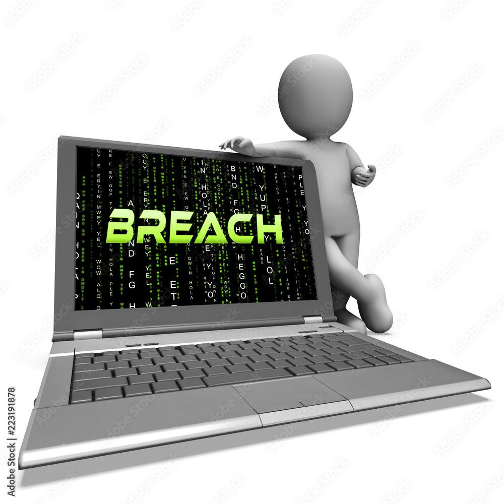 Aufkleber cyber security breach system hack 3d rendering
