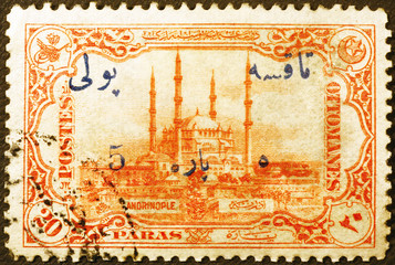 Mosque on old turkish postage stamp