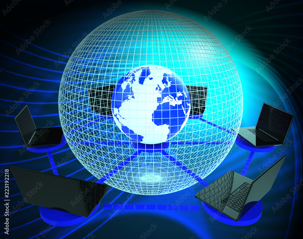 Poster interconnected globe world technology link 3d rendering