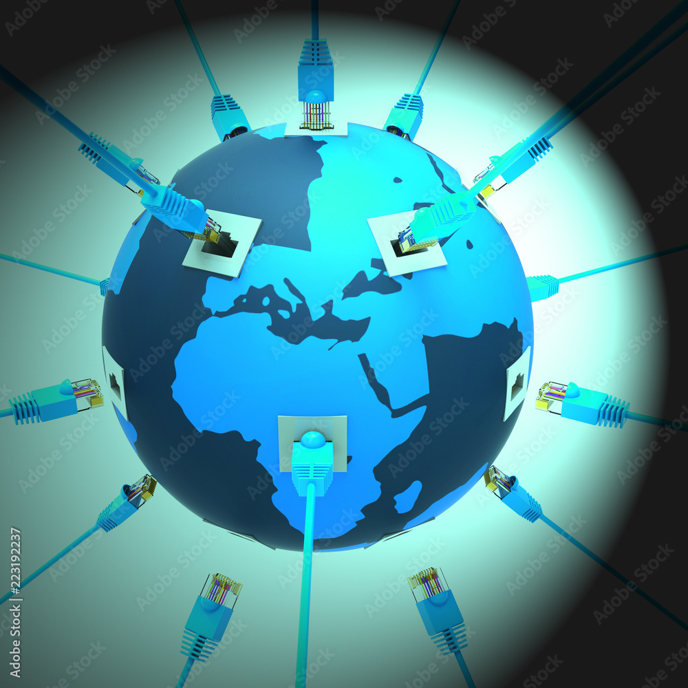 Poster interconnected globe world technology link 3d rendering