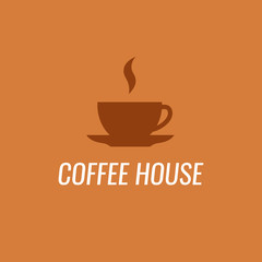 Coffee logo isolated on coffee-orange background - Vector emblem design with title - Coffee House