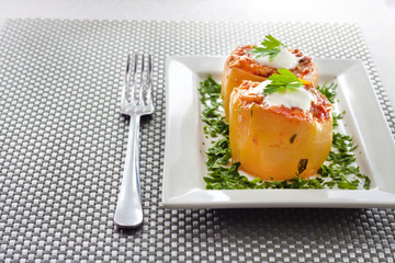 Zucchini stuffed with meat and vegetables