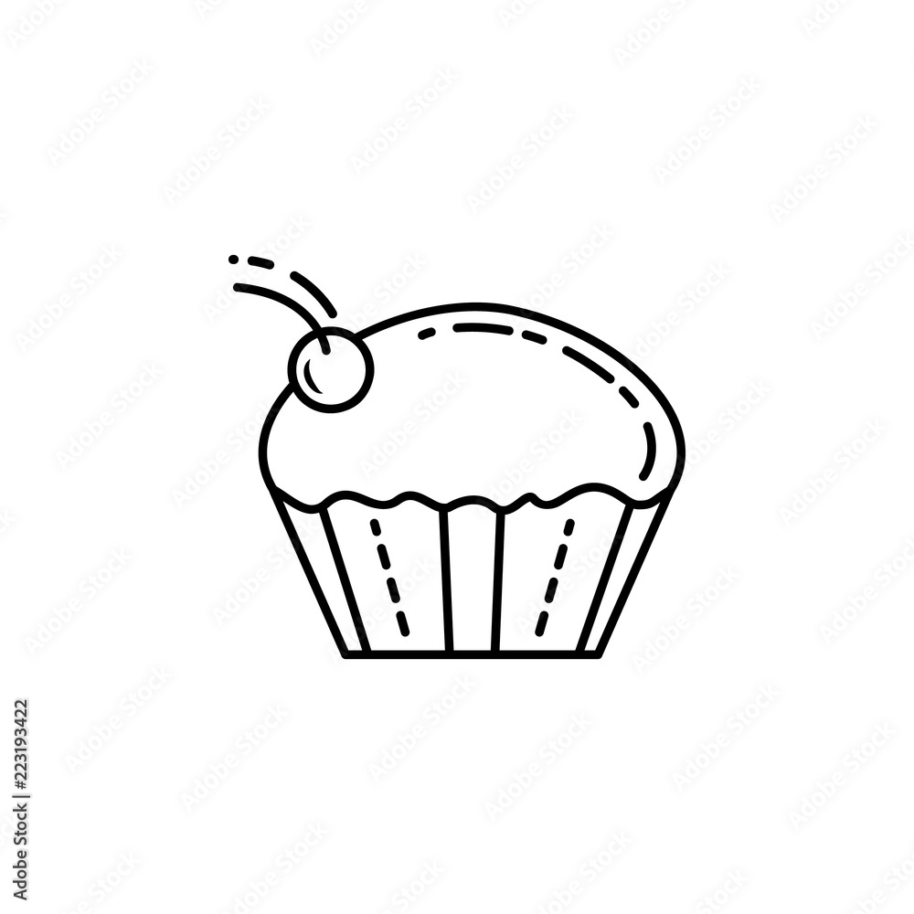 Poster cup cake with cherry dusk style icon. element of birthday party in dusk style icon for mobile concep