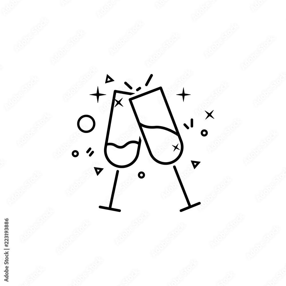 Poster glasses of champagne dusk style icon. element of birthday party in dusk style icon for mobile concep