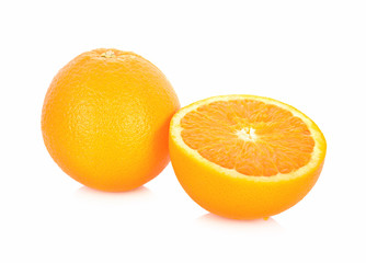 whole and half cut fresh Navel orange on white background
