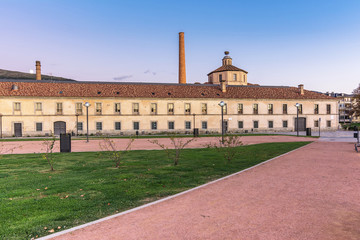 Real glass factory of the La Granja de San Ildefonso in Segovia (Castile and Leon, Spain). Exterior facade.