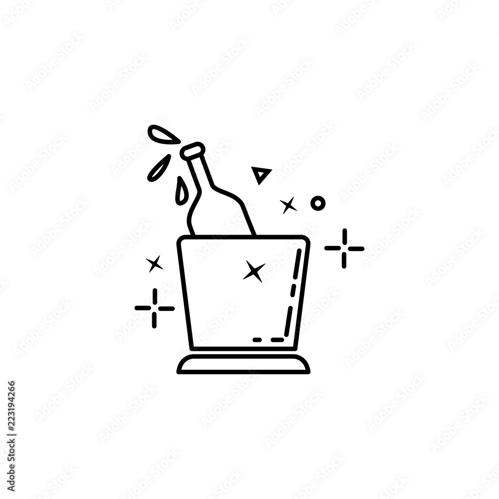 Poster bottle of champagne inbucket dusk style icon. element of birthday party in dusk style icon for mobil