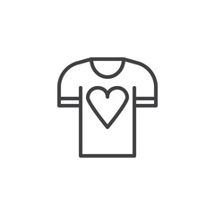 T-Shirt with heart outline icon. linear style sign for mobile concept and web design. Charity simple line vector icon. Symbol, logo illustration. Pixel perfect vector graphics