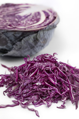  Fresh shredded raw red cabbage close up