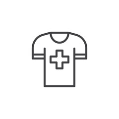 Obraz premium T-shirt with medical cross outline icon. linear style sign for mobile concept and web design. Charity simple line vector icon. Symbol, logo illustration. Pixel perfect vector graphics
