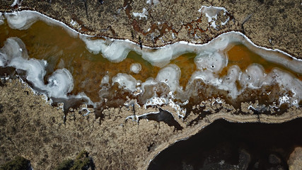 Colorful frozen mountain lake