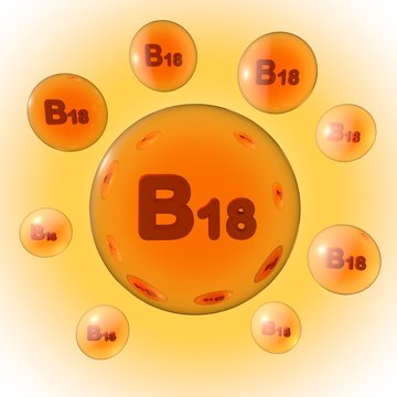 Transparent orange vitamin B18 pills on orange background. Vitamin and mineral complex. 3d illustration