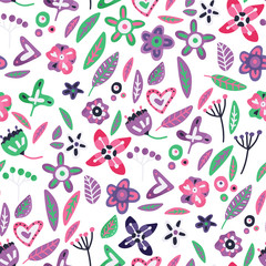 Floral seamless background in flat style.