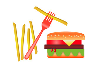 Here is a stylized image of a hamburger and french fries