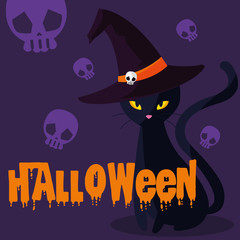 halloween card with black cat