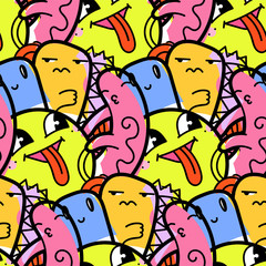 Funny doodle monsters seamless pattern for prints, designs and coloring books