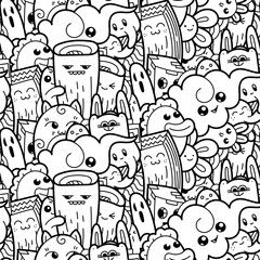 Funny doodle monsters seamless pattern for prints, designs and coloring books