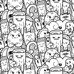Funny doodle monsters seamless pattern for prints, designs and coloring books