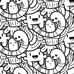 Funny doodle monsters seamless pattern for prints, designs and coloring books