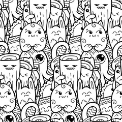 Funny doodle monsters seamless pattern for prints, designs and coloring books
