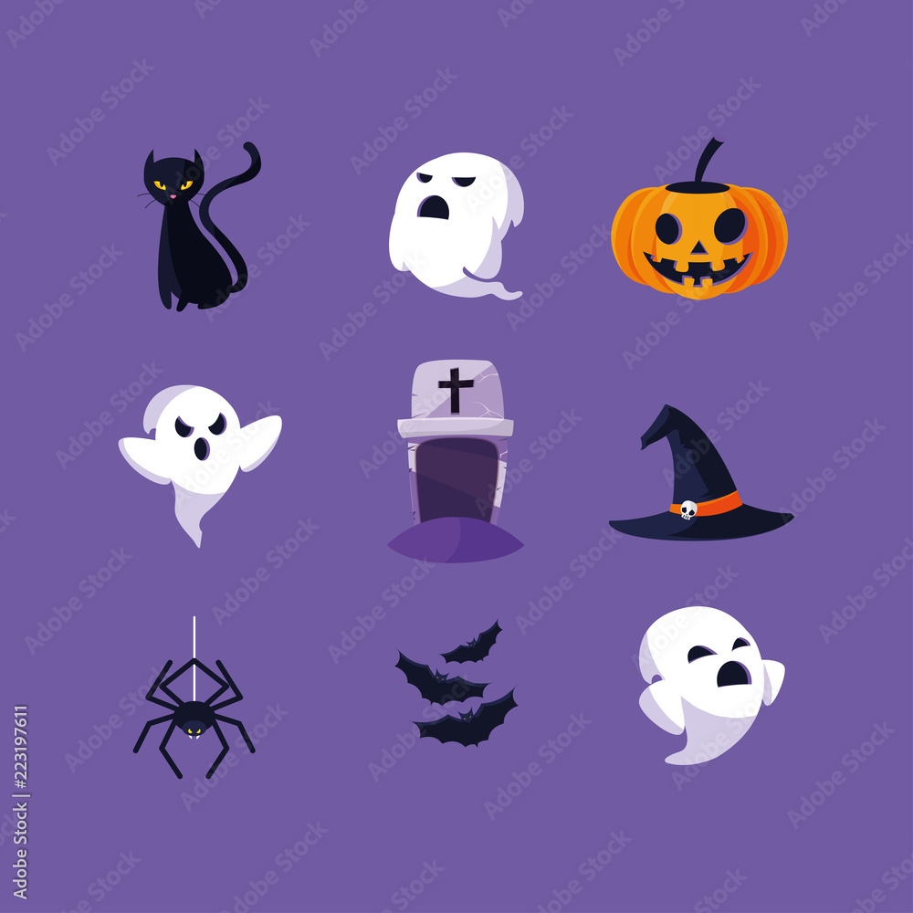 Wall mural halloween card with set characters