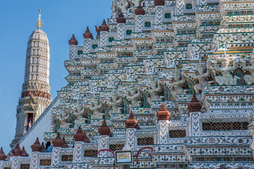 Closeup of the symmetrical decorations of Wat Arun, Bangkok