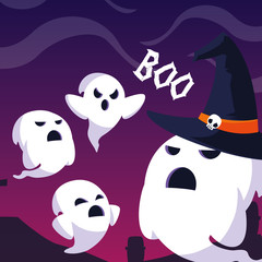 halloween card with ghost characters