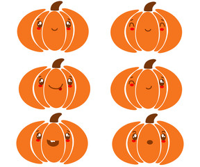 Cute, funny and happy pumpkin set character. Vegetables vector illustration