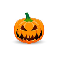 Pumpkin on white background. The main symbol of the Happy Halloween holiday. Orange pumpkin with smile for your design for the holiday Halloween. Vector illustration.
