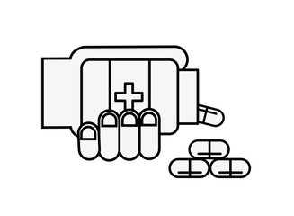 Fototapeta premium hand with bottle medical pouring capsules medication