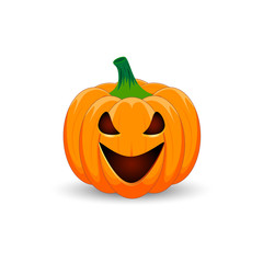Pumpkin on white background. The main symbol of the Happy Halloween holiday. Orange pumpkin with smile for your design for the holiday Halloween. Vector illustration.