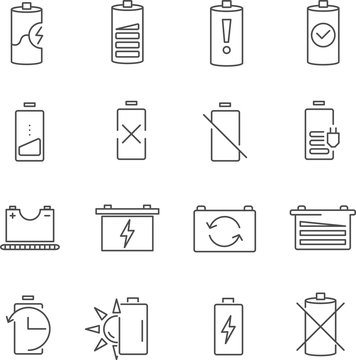 Set of battery line vector icons.