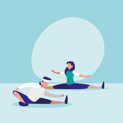 couple practicing stretching avatar character