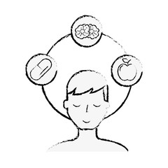 patient man brain apple and medication capsule