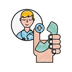 hand holding telephone medical doctor helpline