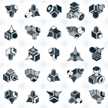 Abstract vectors, 3D simple geometric shapes set.