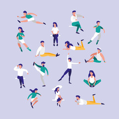 group people practicing exercises avatar character