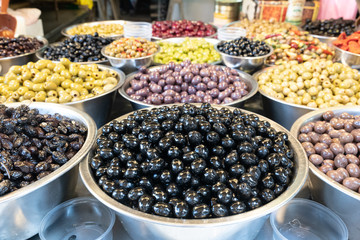 green and black olives in the market