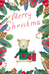watercolor postcard for Christmas and new year