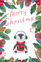 watercolor postcard for Christmas and new year