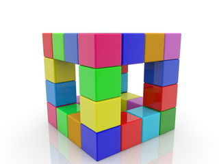Cubic frame design with cubes in various colors