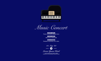 Music Concert Invitation with Date and Venue Details Piano Vector Illustration in Flat Style Design